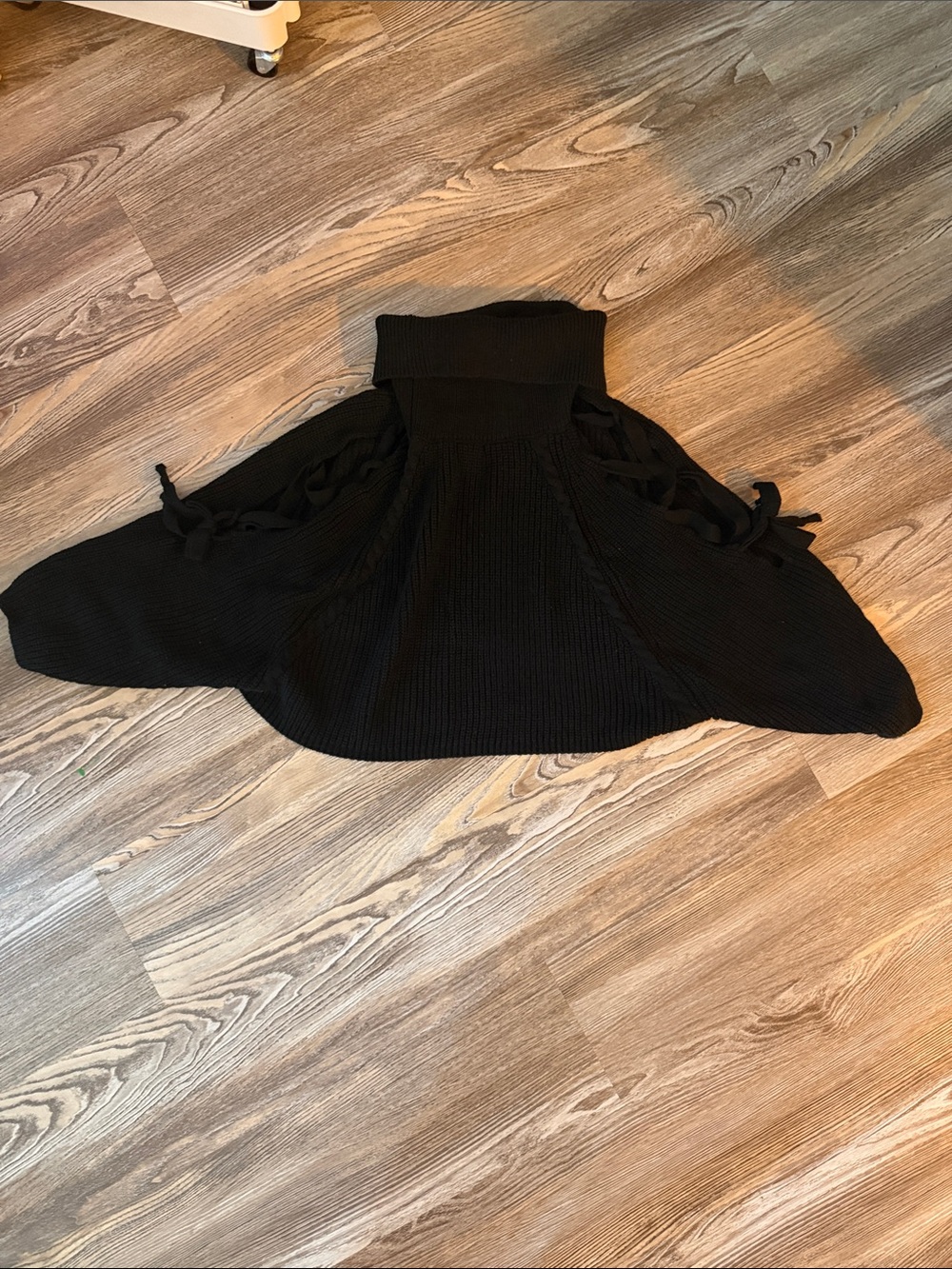 Fashion Nova Black Off-Shoulder Knit Crop Top with Tie Sleeves